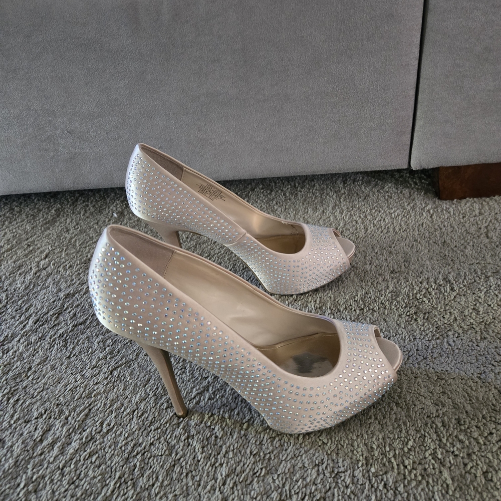 Jennifer Lopez Blush Rhinestone Peep-Toe Stilettos